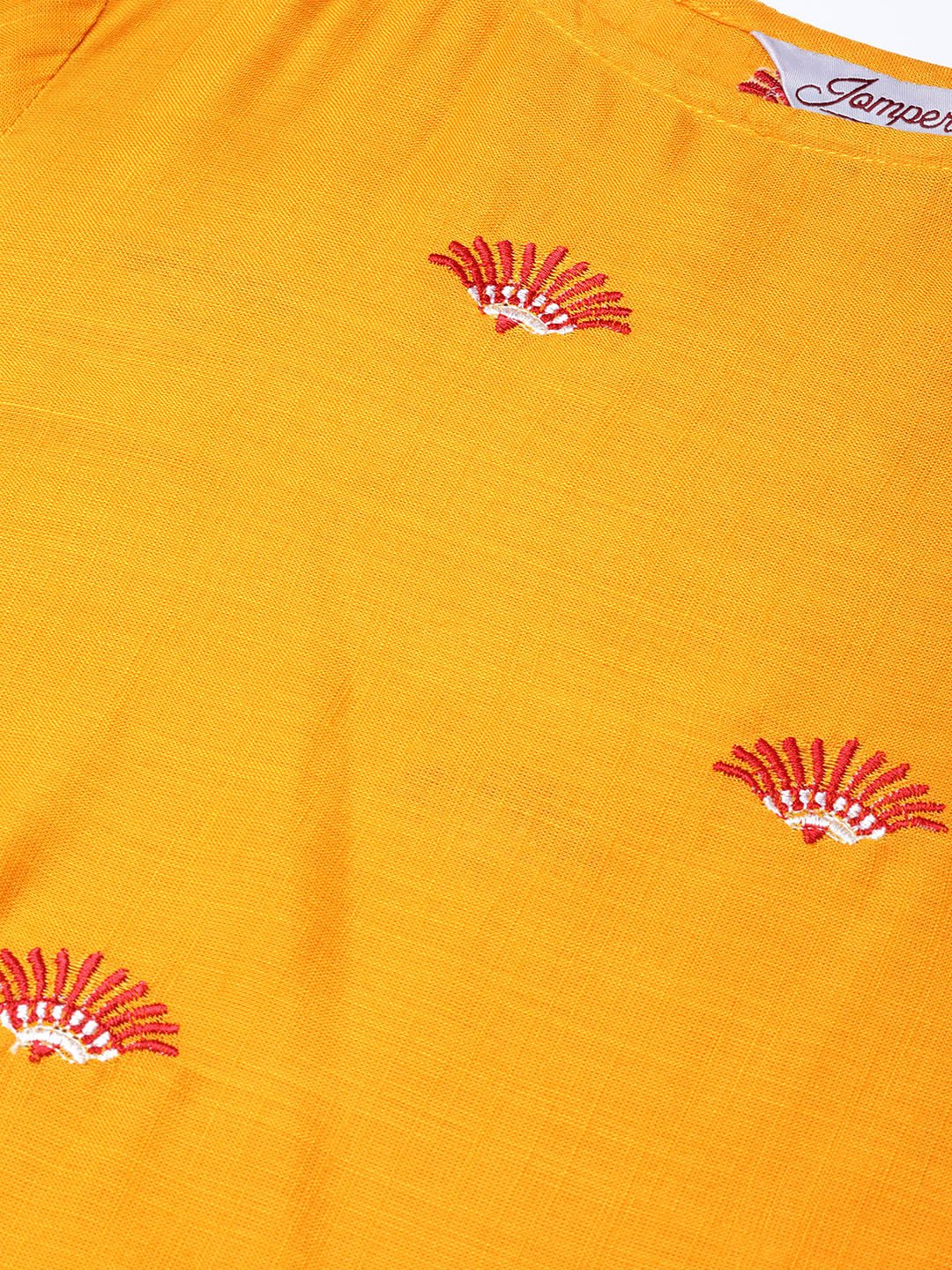 Jompers Women Mustard Yoke Design Straight Kurta