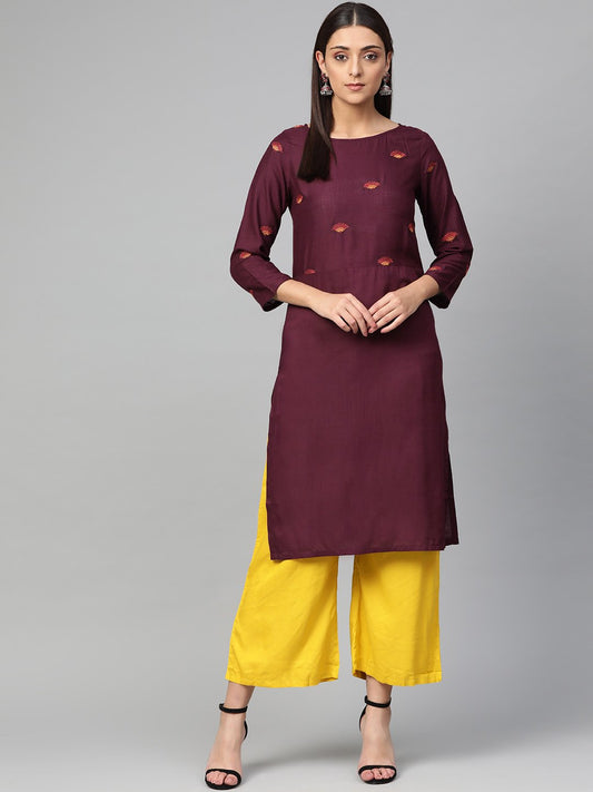 Jompers Women Purple Yoke Design Straight Kurta