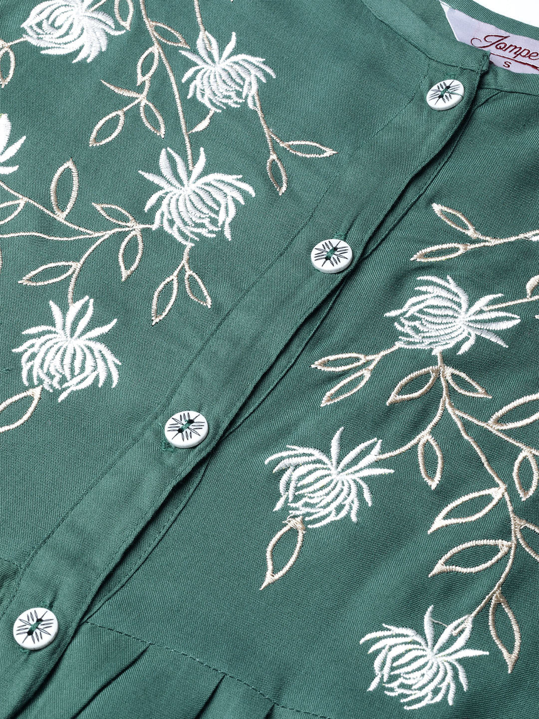 Jompers Women Green & White Yoke Design A-Line Kurta (Teal)