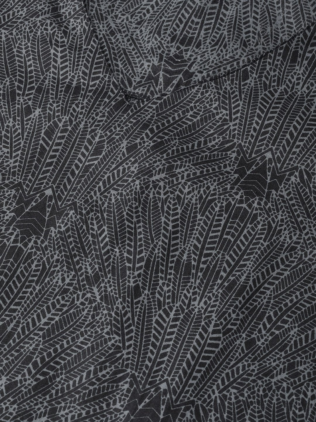 Jompers Women Charcoal Grey & Black Printed Straight Kurta
