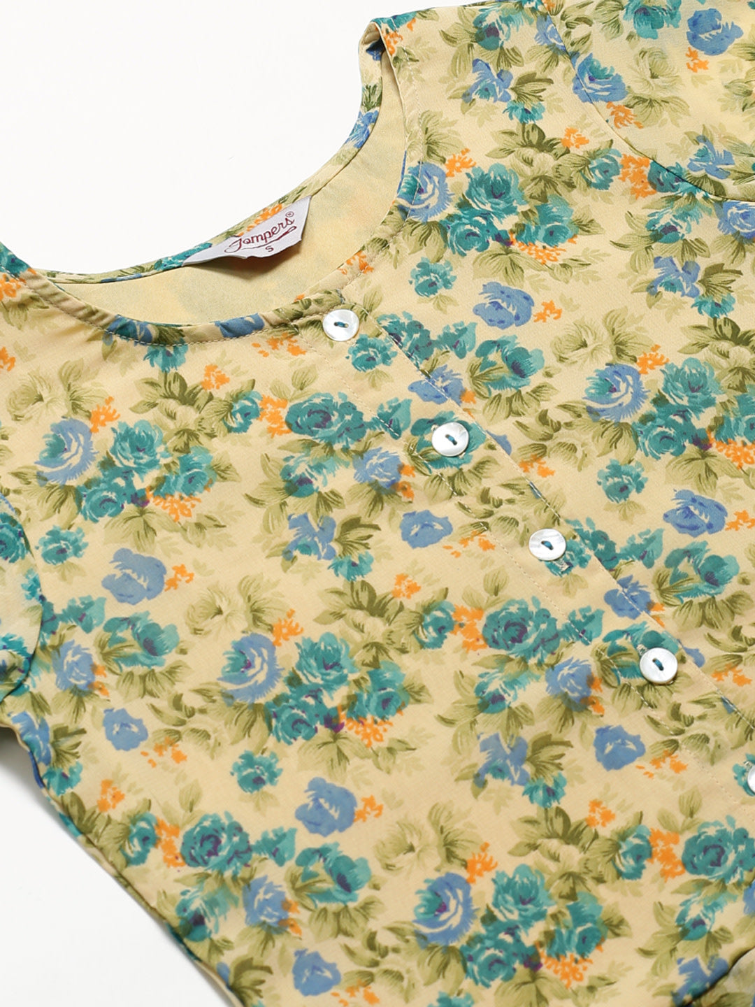Jompers Women Beige & Blue Floral Printed A-Line Kurta