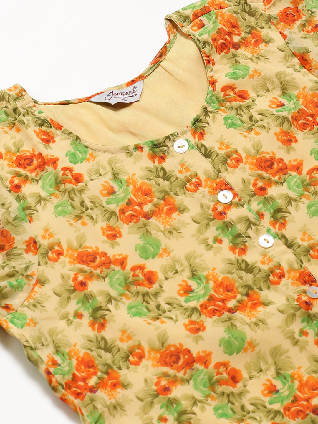 Jompers Women Beige & Orange Floral Printed A-Line Kurta
