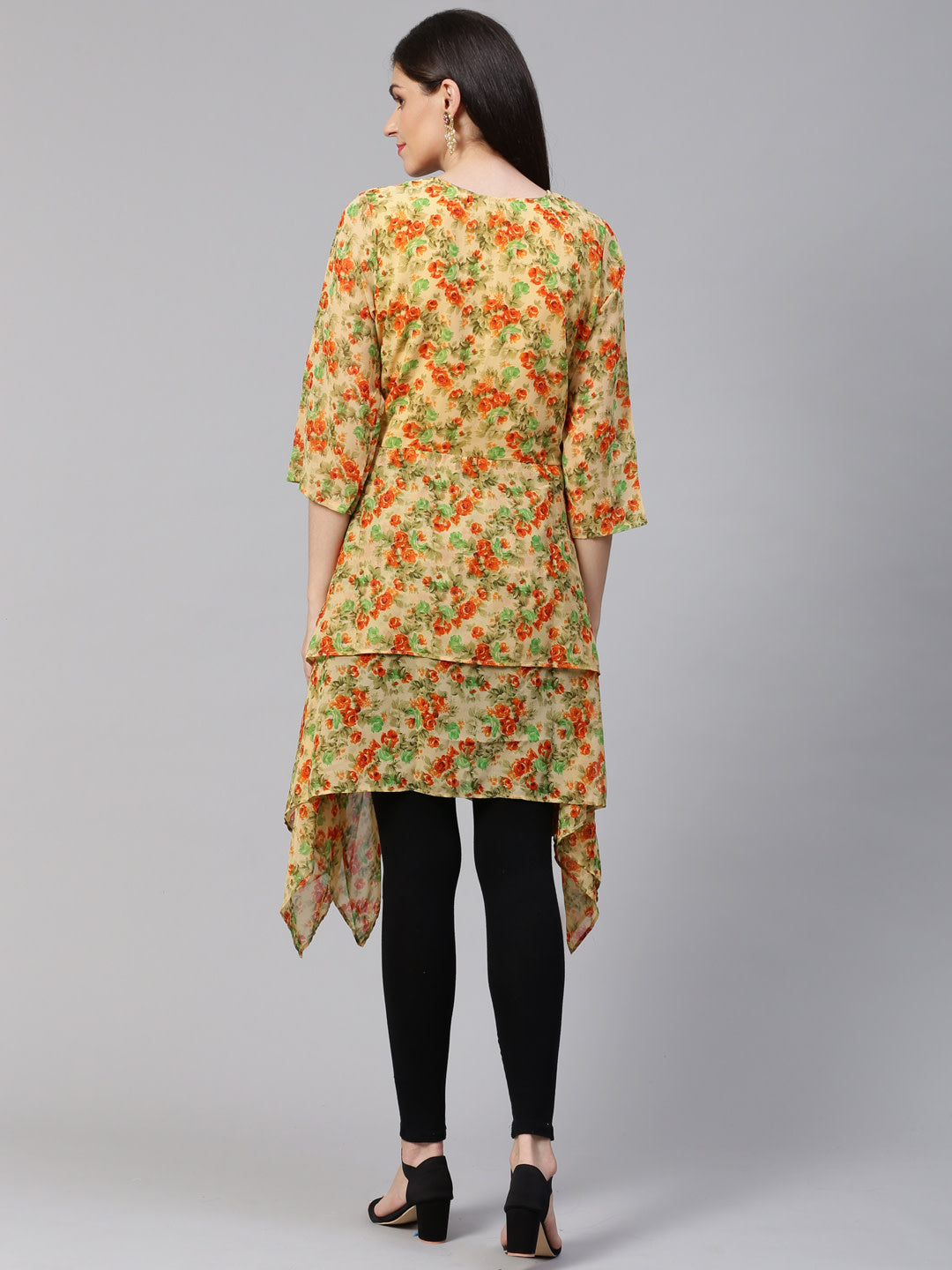 Jompers Women Beige & Orange Floral Printed A-Line Kurta