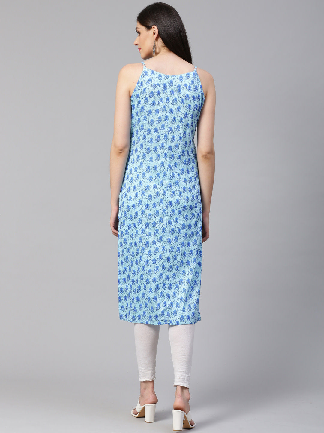 Jompers Women Blue Printed Straight Kurta
