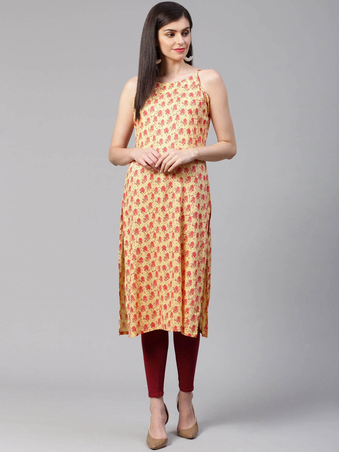 Jompers Women Yellow Printed Straight Kurta