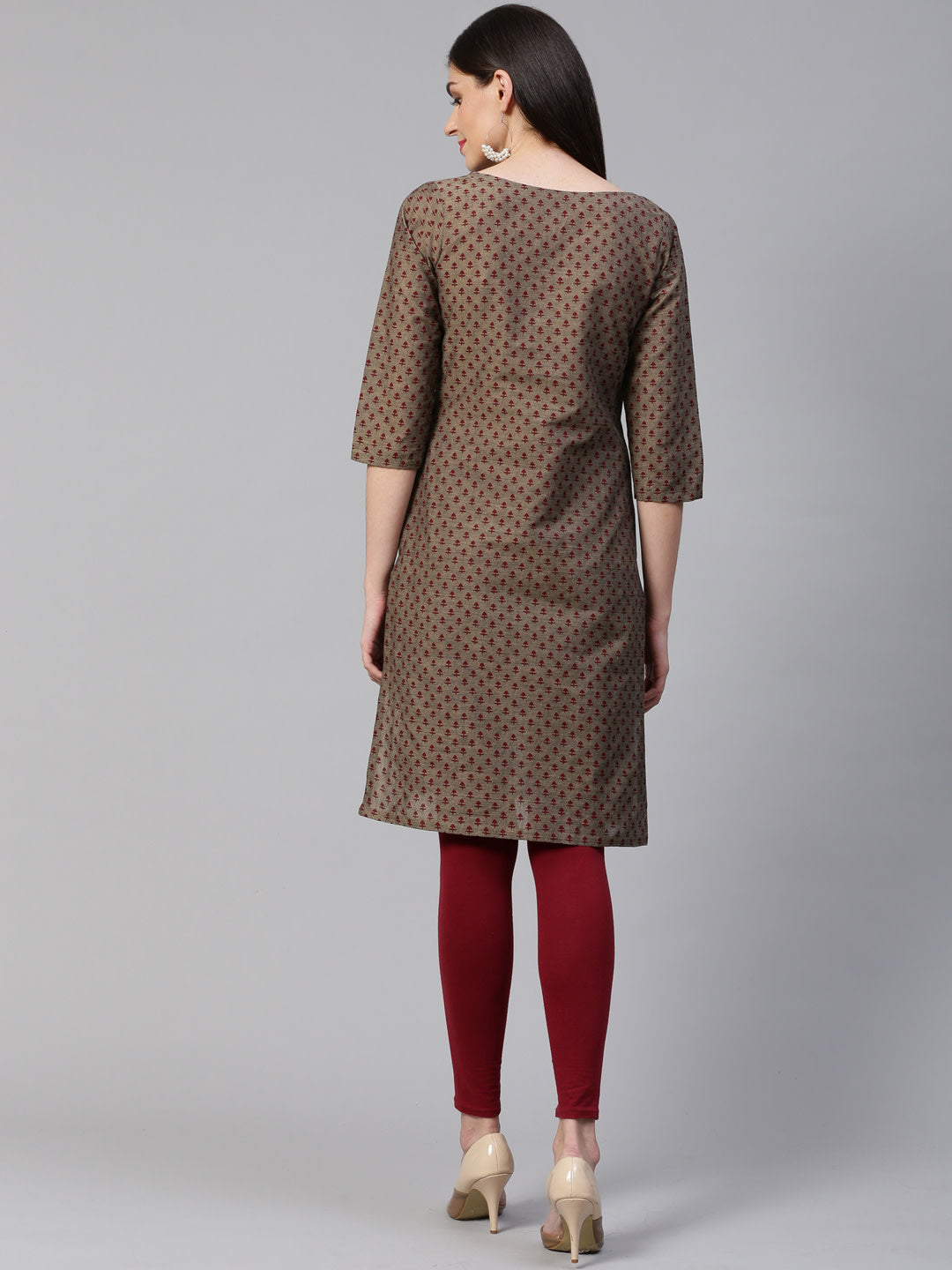 Jompers Women Grey & Maroon Printed Straight Kurta