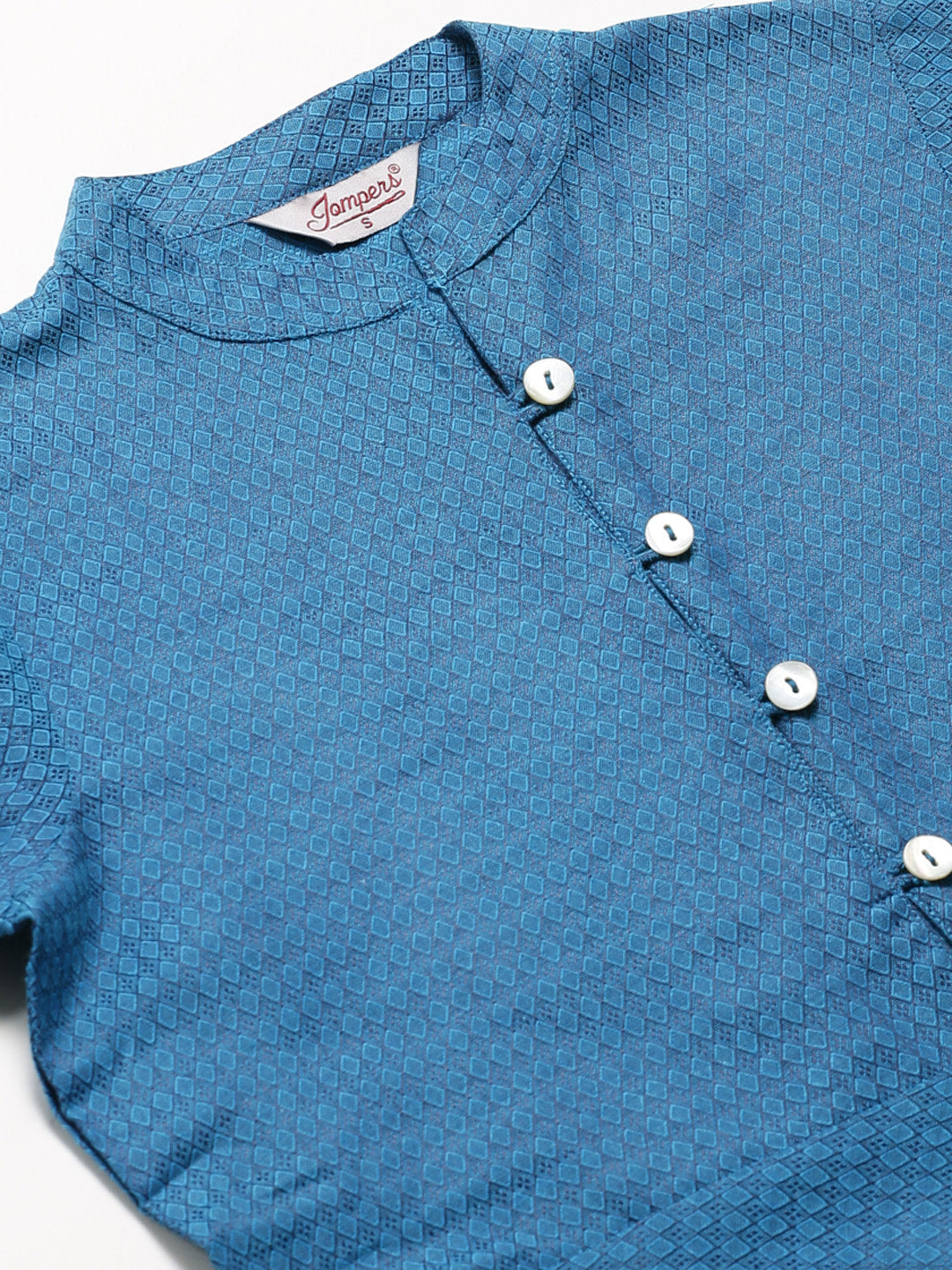 Jompers Women Blue Woven Design Jacquard Weave A-Line Kurta
