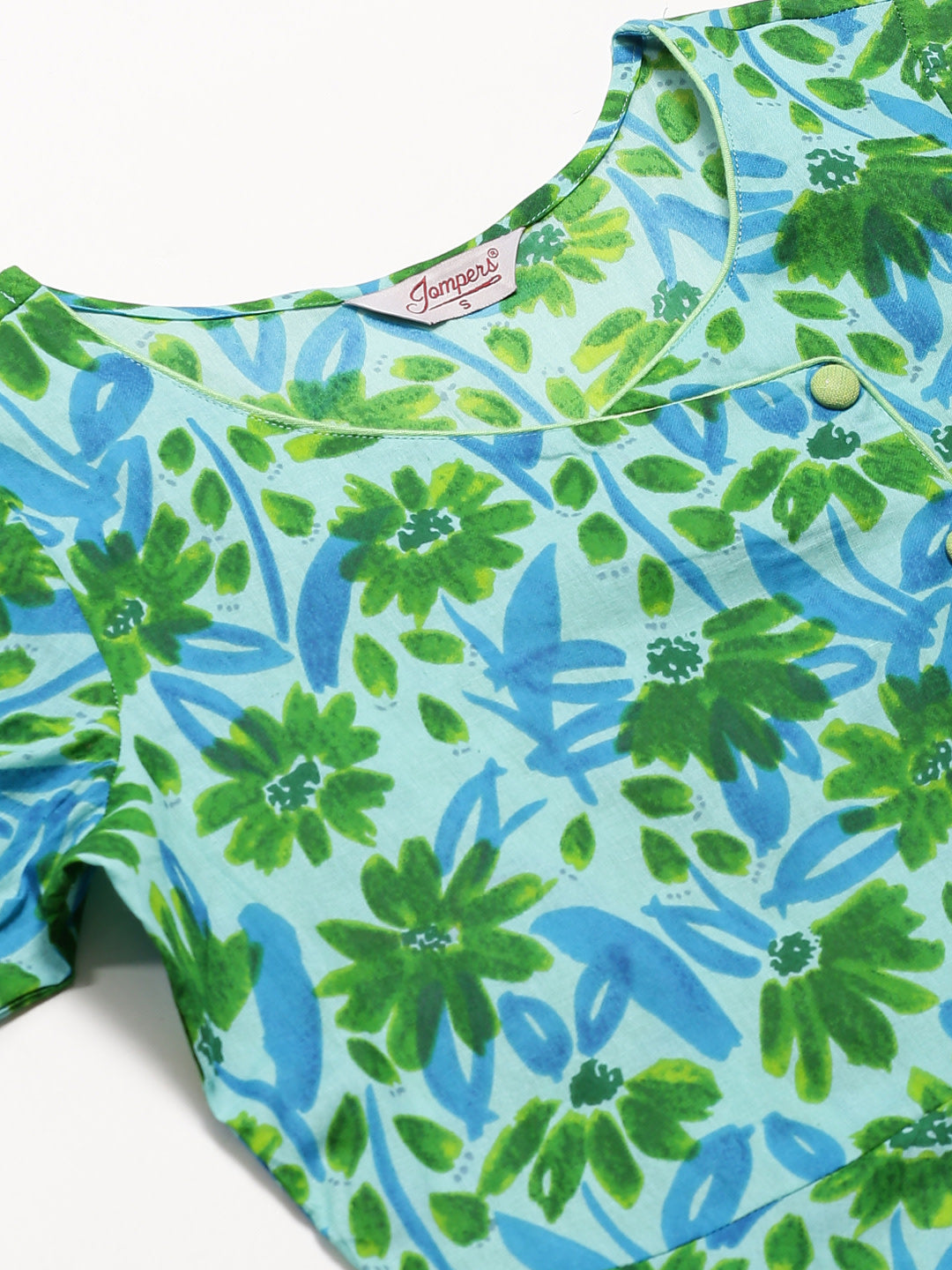 Jompers Women Blue & Green Floral Print Angrakha A-Line Kurta