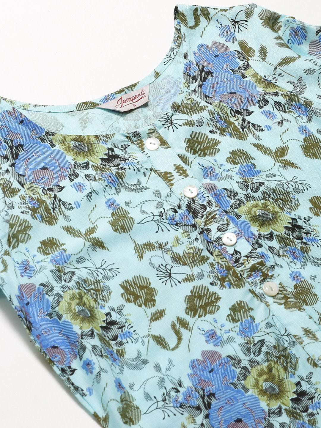 Jompers Women Blue & Green Floral Print Straight Kurta