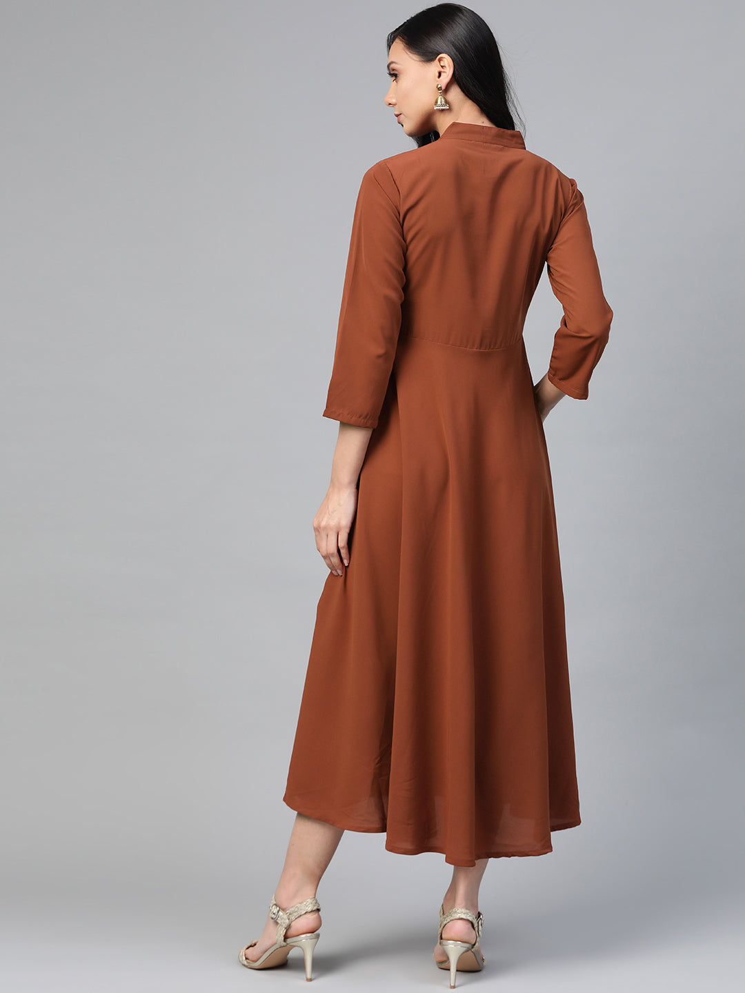Jompers Women Brown Embroidered Yoke Design A-Line Kurta