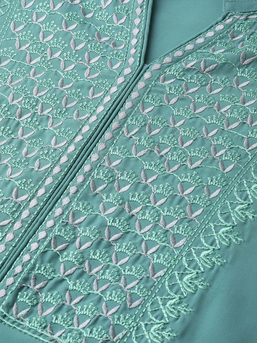 Jompers Women Green Embroidered Yoke Design A-Line Kurta