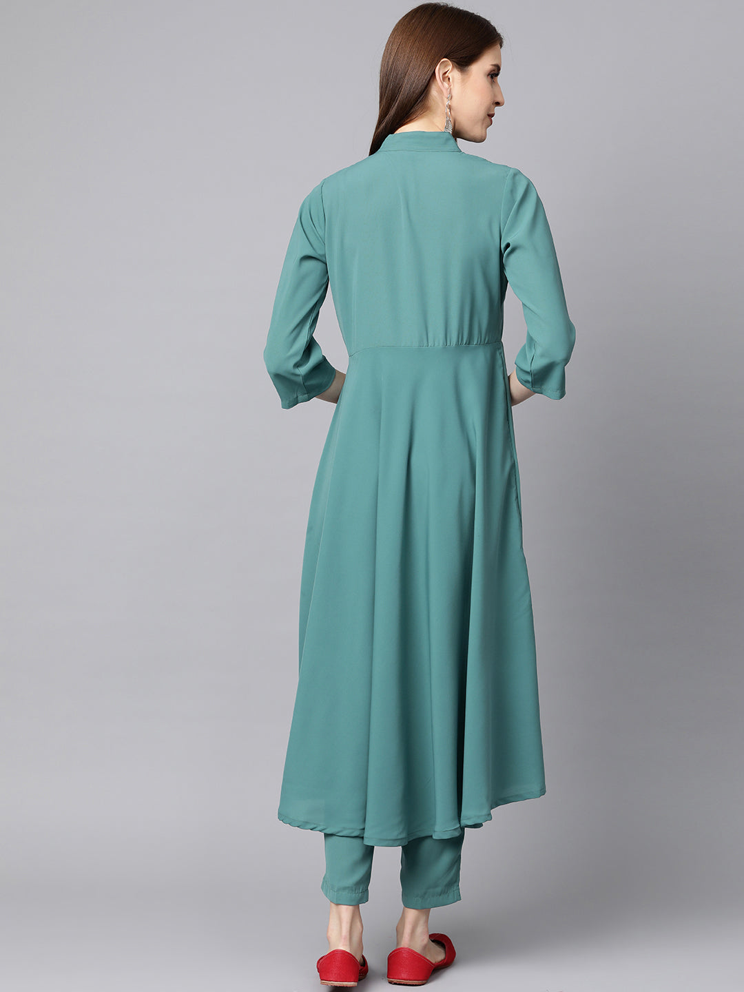 Jompers Women Green Embroidered Yoke Design A-Line Kurta