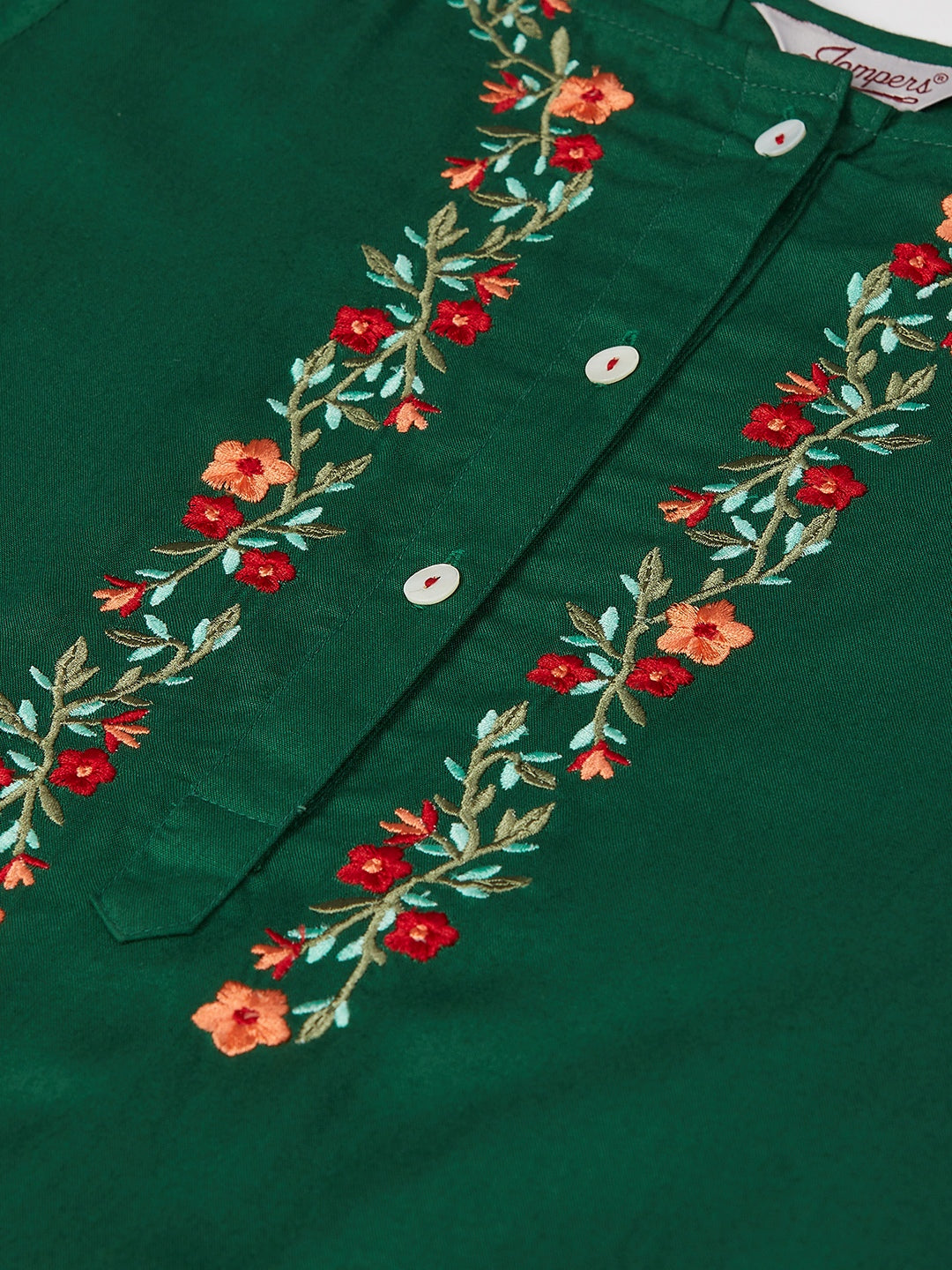 Jompers Women Green & Peach-Coloured Yoke Embroidered Straight Kurta