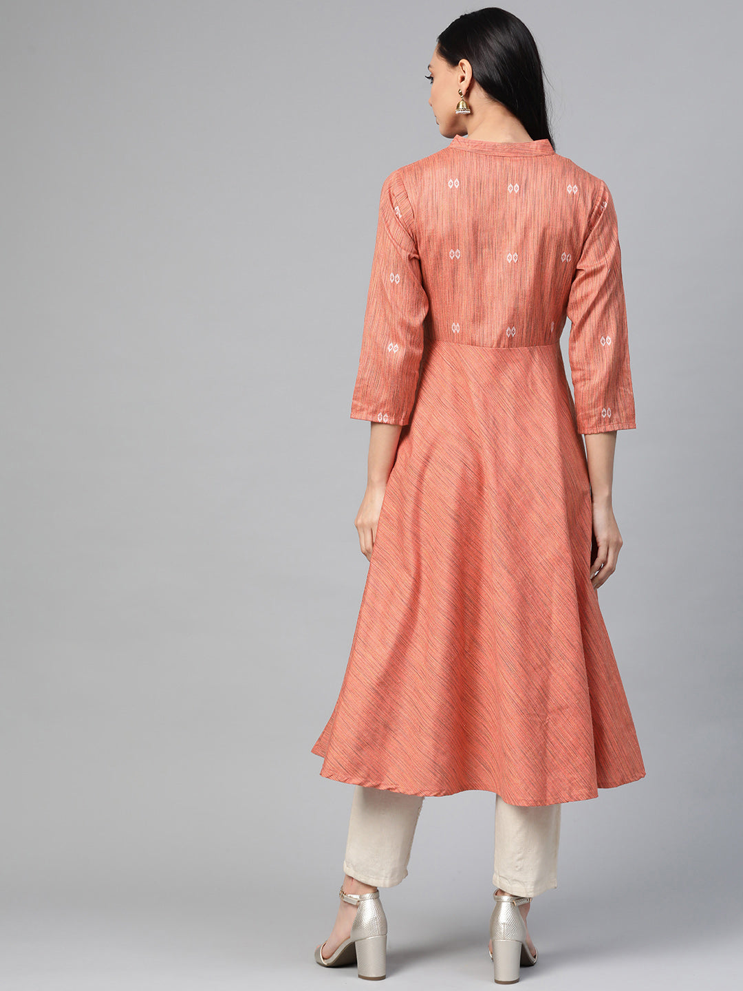 Jompers Women Orange Woven Design Flaired Kurta