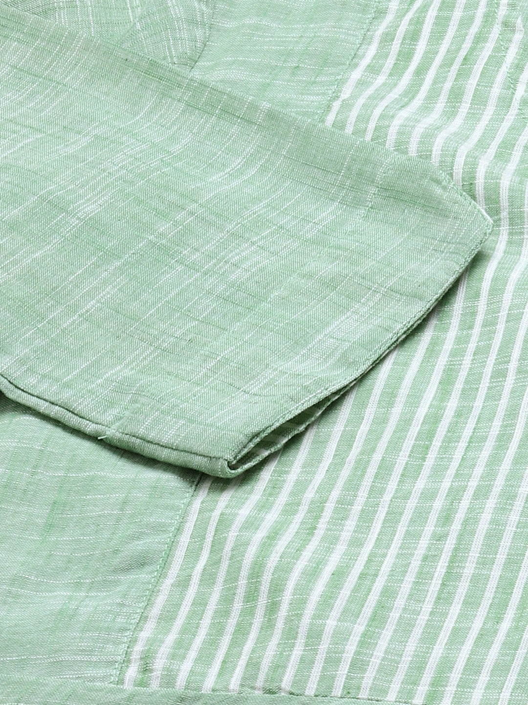 Jompers Women Green Pure Cotton Striped Pleated Kurta