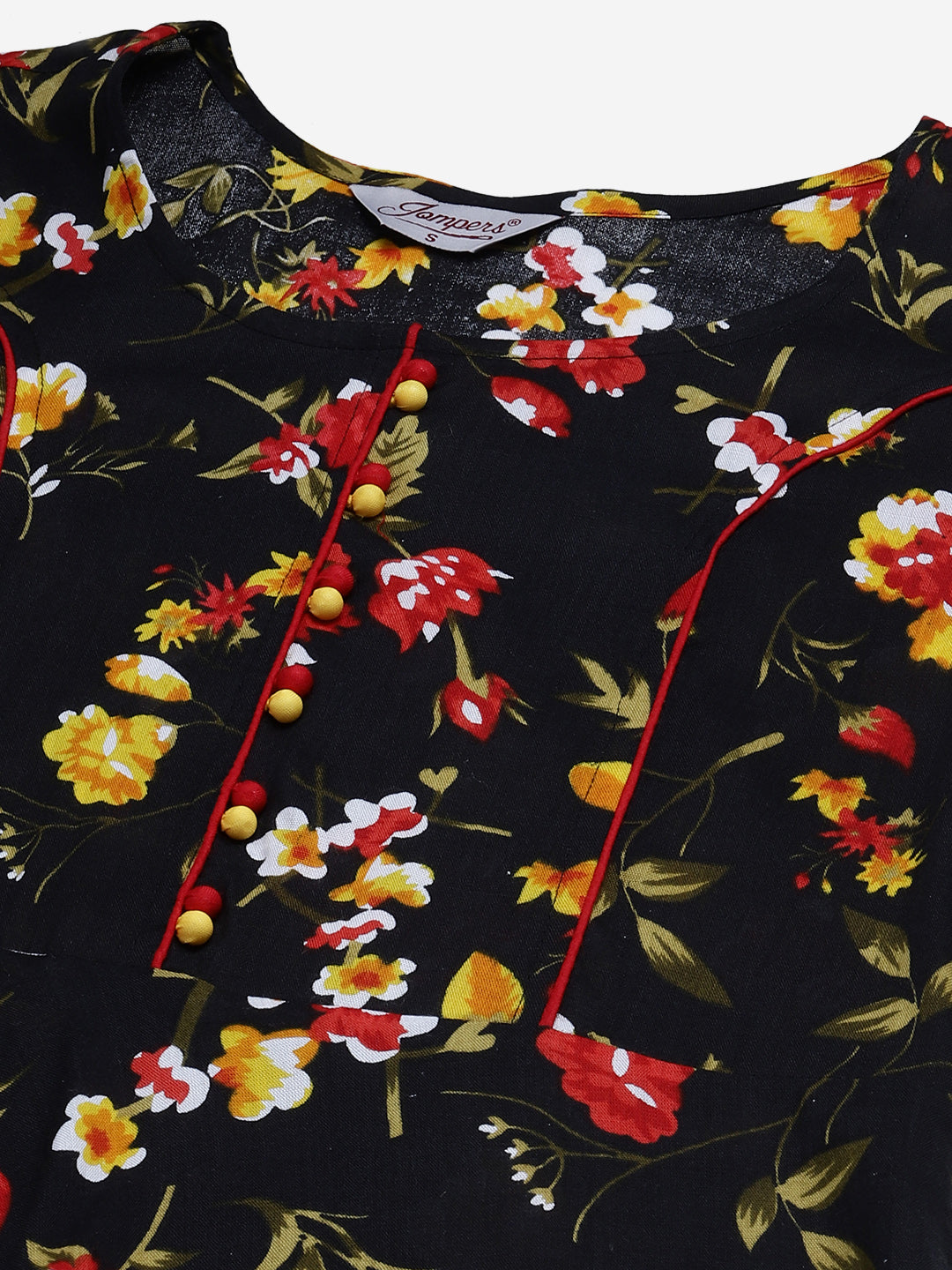 Jompers Women Black & Red Floral Printed Floral Anarkali Kurta