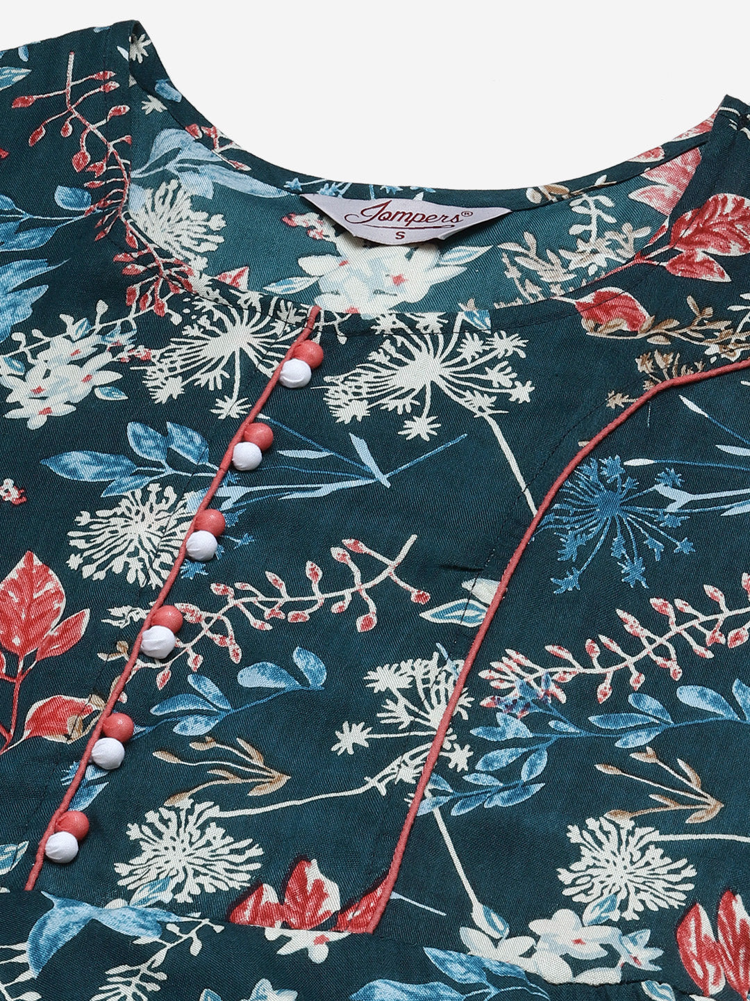 Jompers Women Blue & Pink Floral Printed Floral Anarkali Kurta