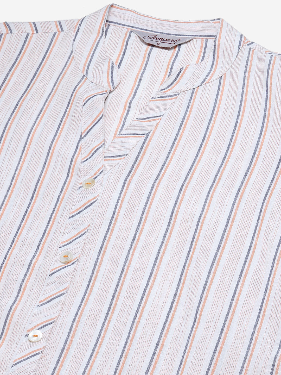 Jompers Women White & Orange Striped Indigo Fusion Kurta