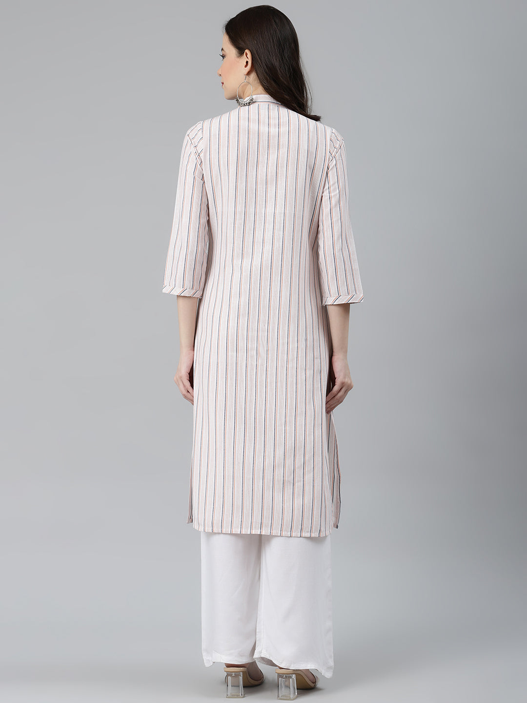 Jompers Women White & Orange Striped Indigo Fusion Kurta