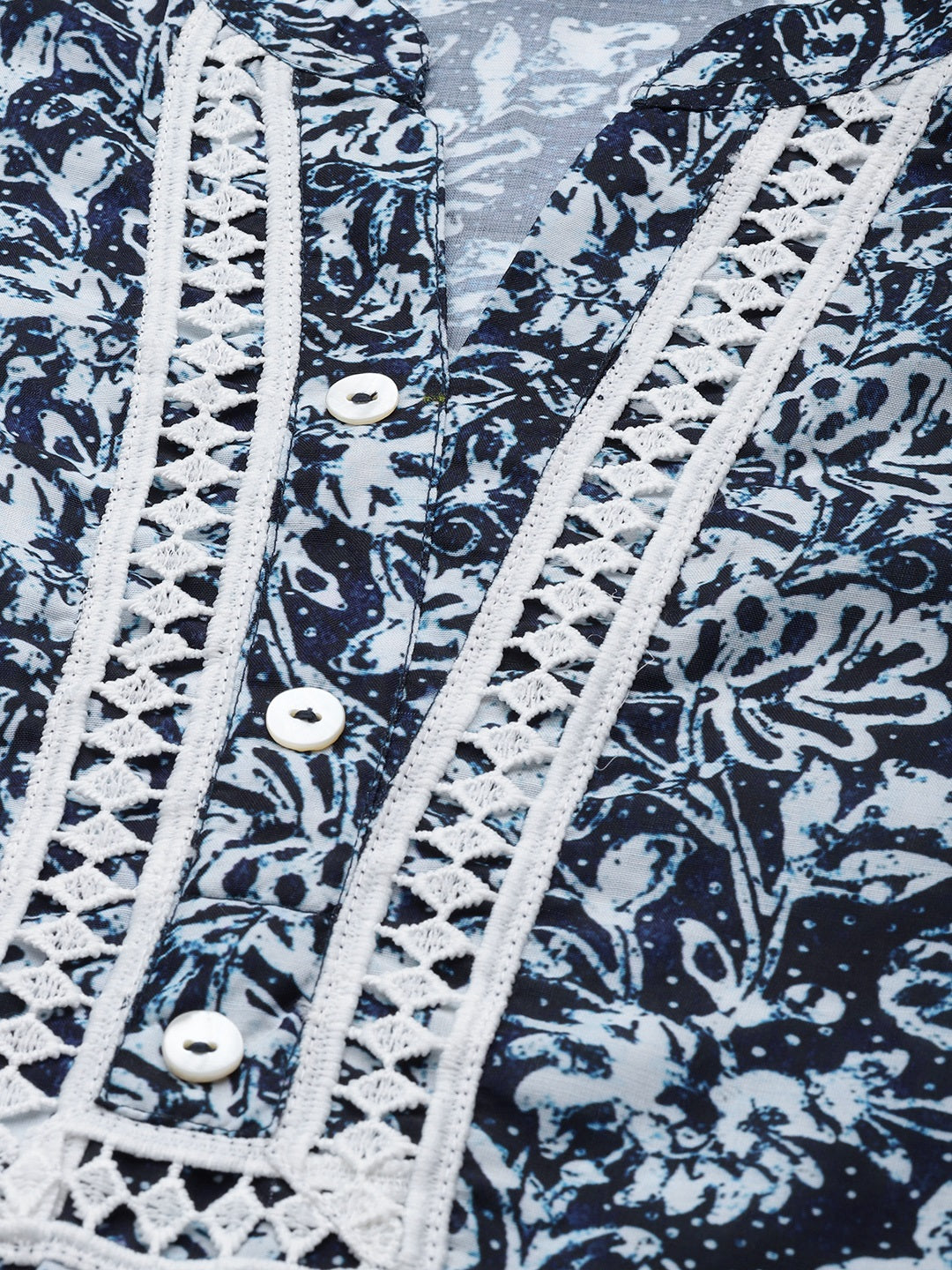 Jompers Women Navy Blue & Off White Ethnic Motifs Printed Kurta
