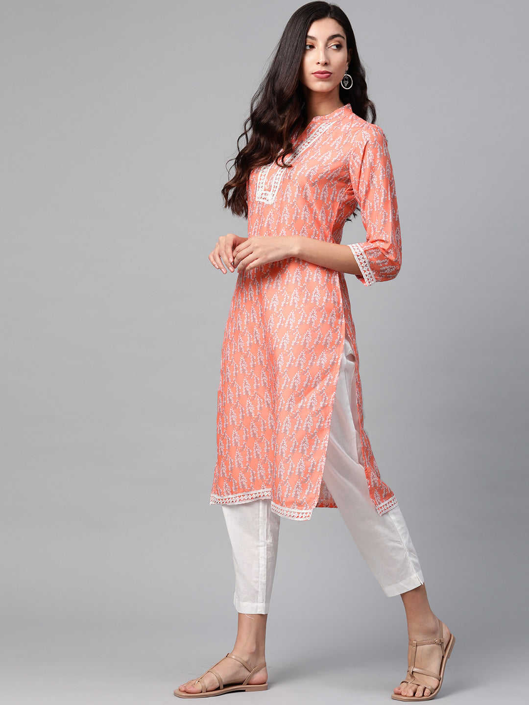 Jompers Women Orange & Off White Ethnic Motifs Printed Kurta