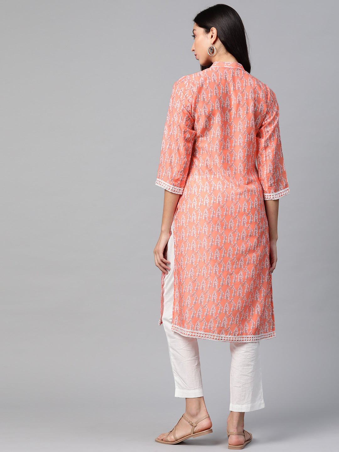Jompers Women Orange & Off White Ethnic Motifs Printed Kurta
