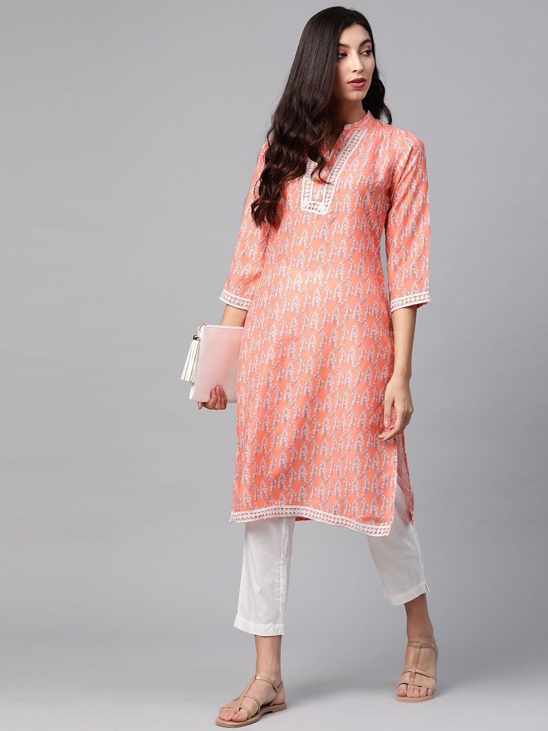 Jompers Women Orange & Off White Ethnic Motifs Printed Kurta