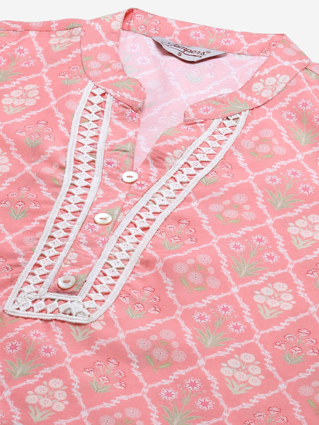 Jompers Women Pink & Off White Floral Printed Kurta