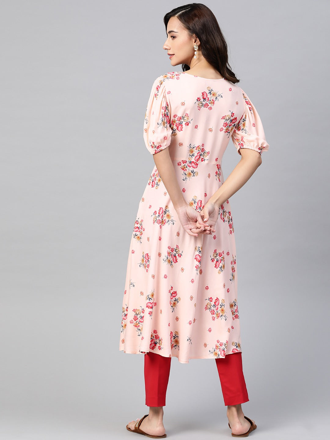 Jompers Women Pink & Red Floral Printed A-Line Kurta