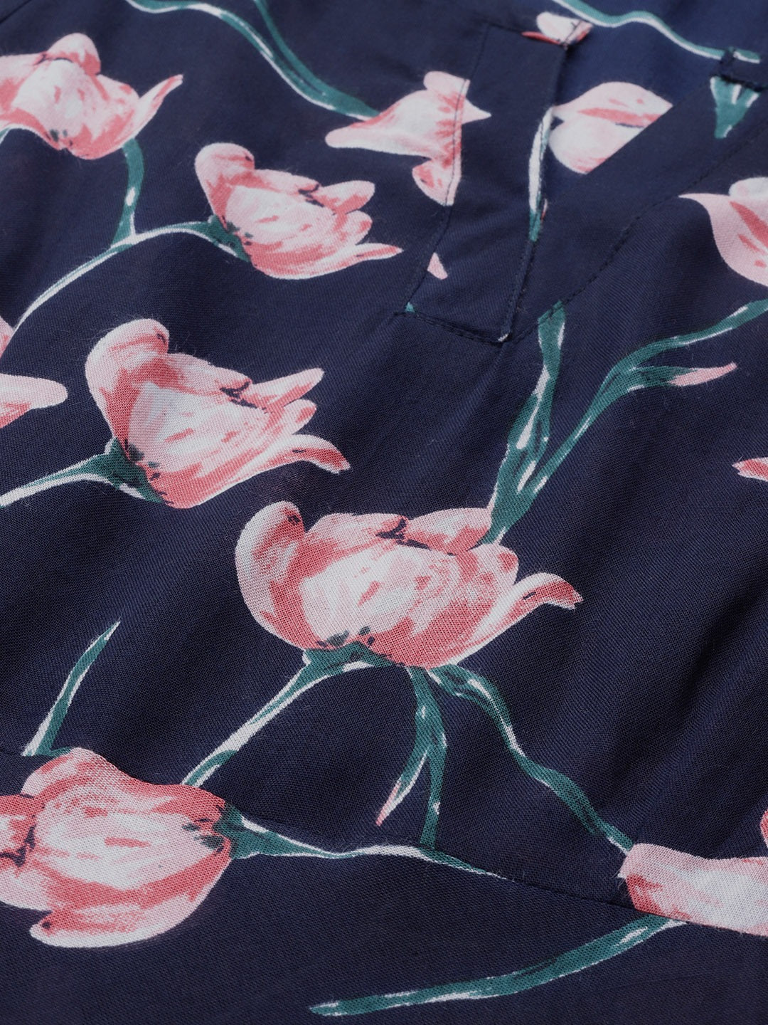 Jompers Women Navy Blue & Pink Floral Printed A-Line Kurta