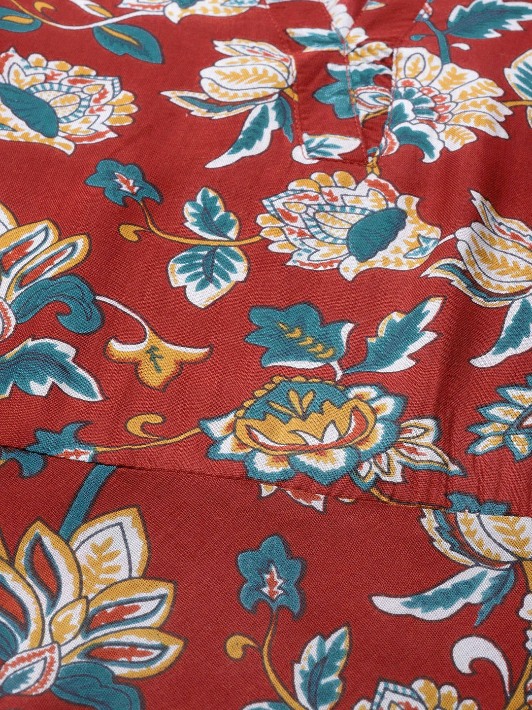 Jompers Women Maroon & Blue Ethnic Motifs Printed Flaired Kurta
