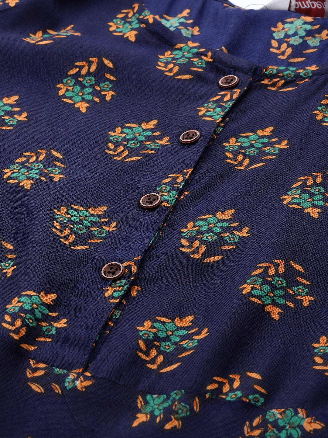 Jompers Women Navy & Mustard Yellow Floral Printed A-Line Kurta