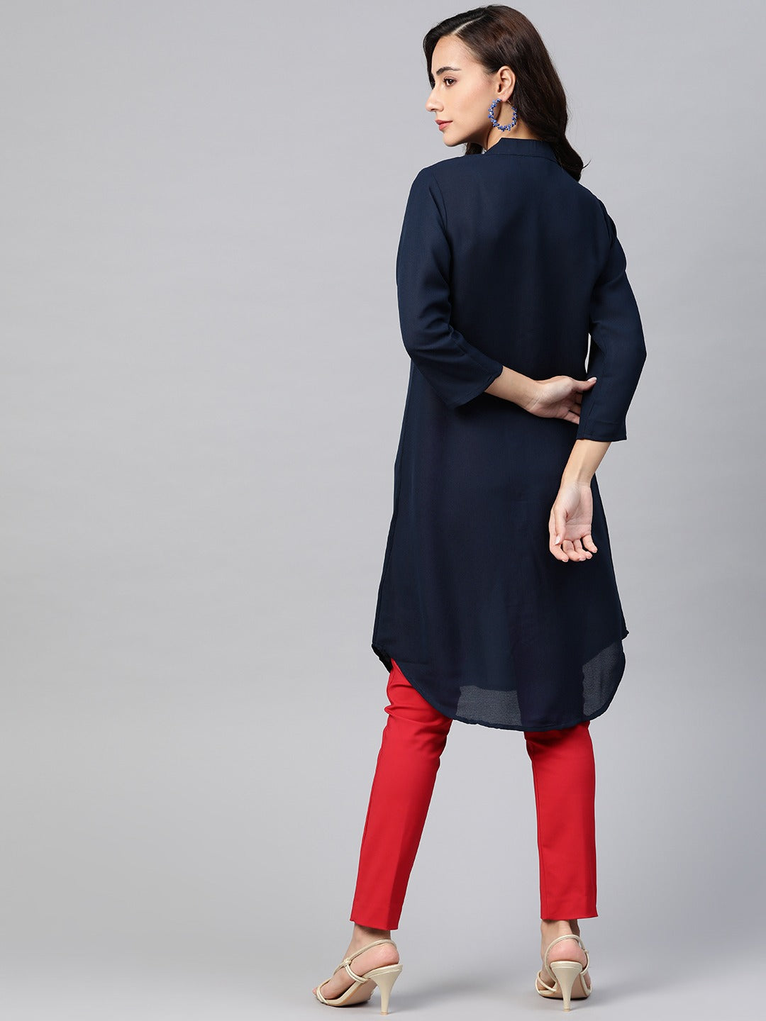 Jompers Women Navy Blue & Red Solid A-line Kurta