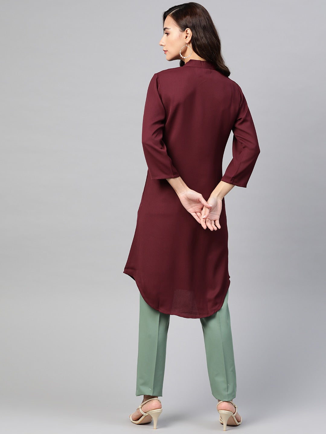 Jompers Women Purple & Green Solid A-line Kurta