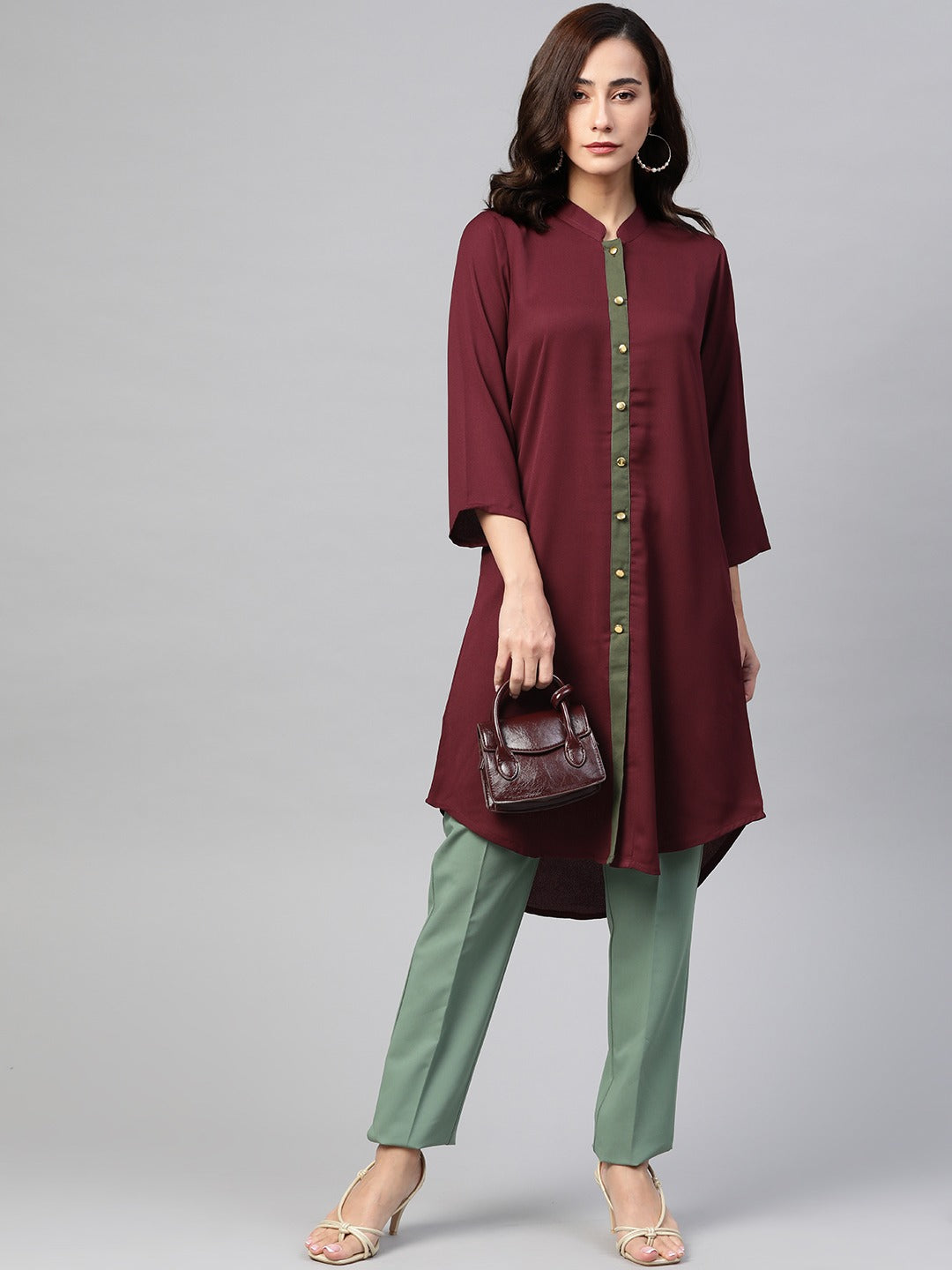 Jompers Women Purple & Green Solid A-line Kurta