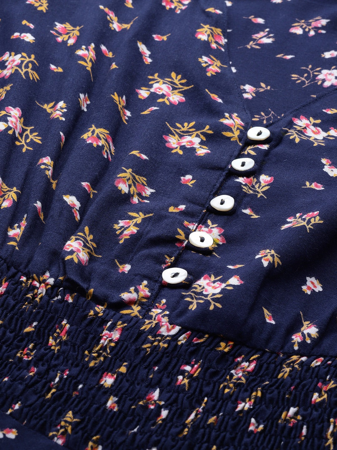 Jompers Women Navy Blue & Pink Floral Printed Floral Anarkali Kurta