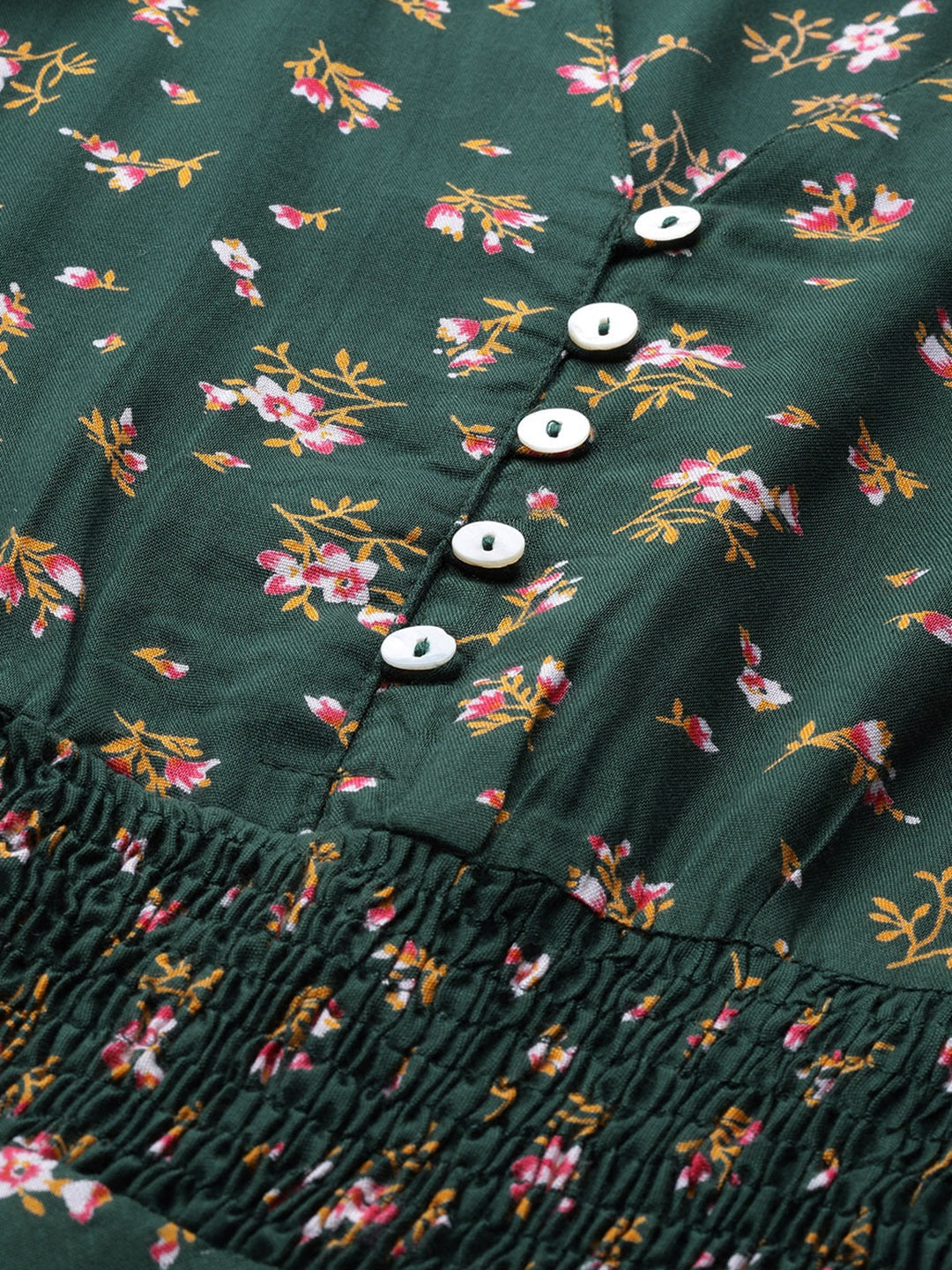 Jompers Women Green & Pink Floral Printed Floral Anarkali Kurta
