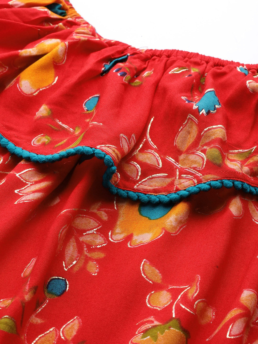 Jompers Women Red & Yellow Floral Printed Straight Kurta