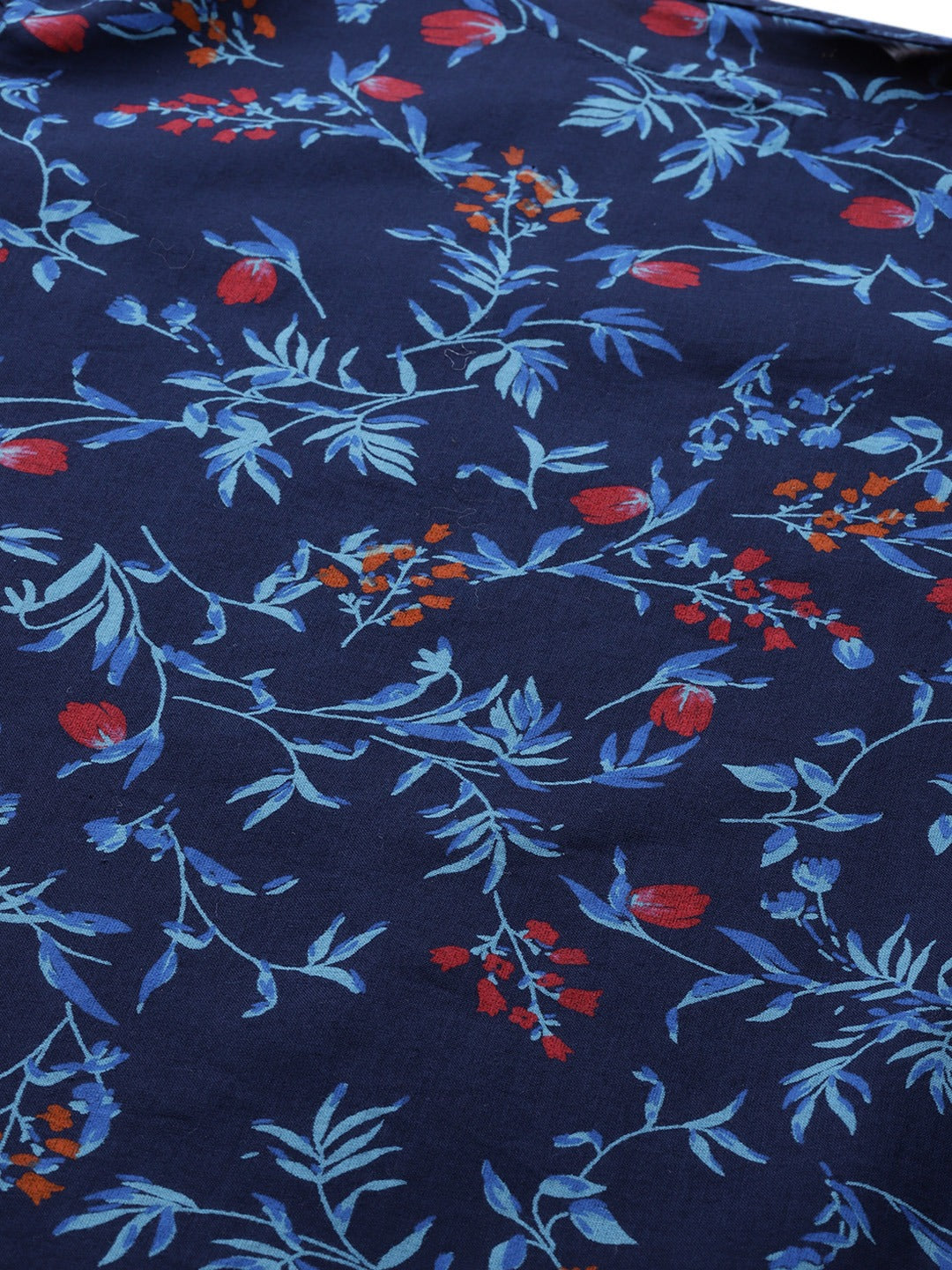 Jompers Women Navy Blue & Red Floral Printed Floral Straight Kurta