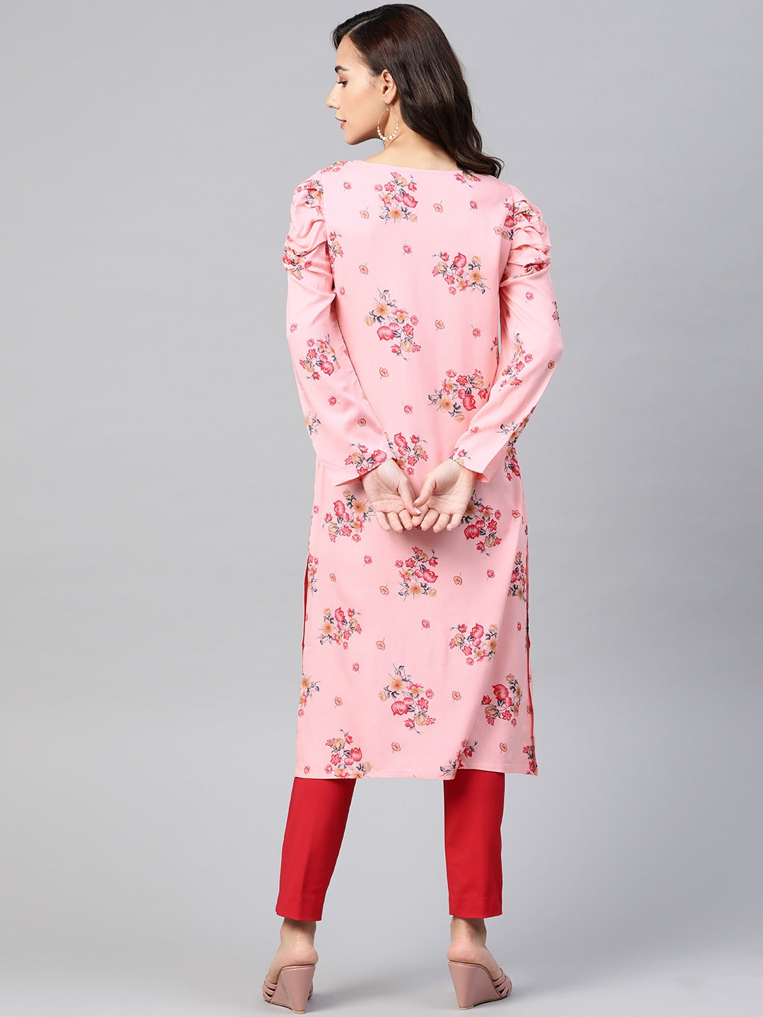 Jompers Women Pink & Red Floral Printed Kurta