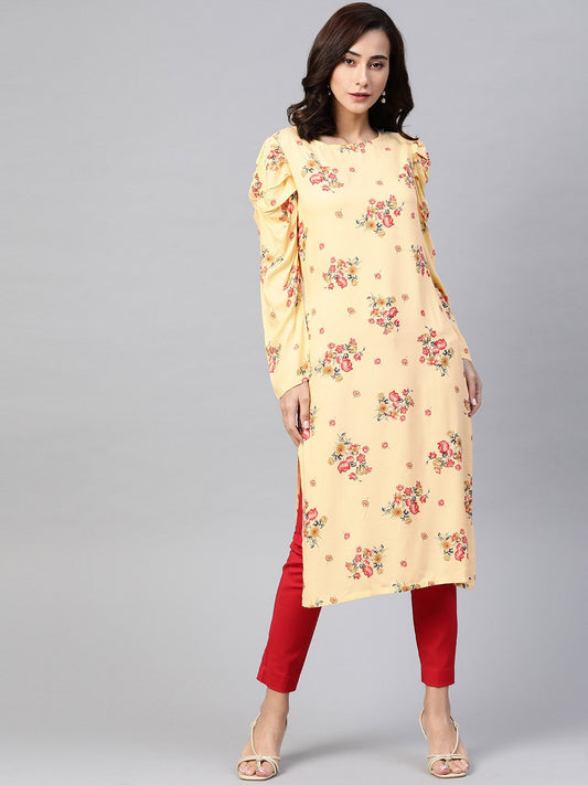 Jompers Women Yellow & Red Floral Printed Kurta