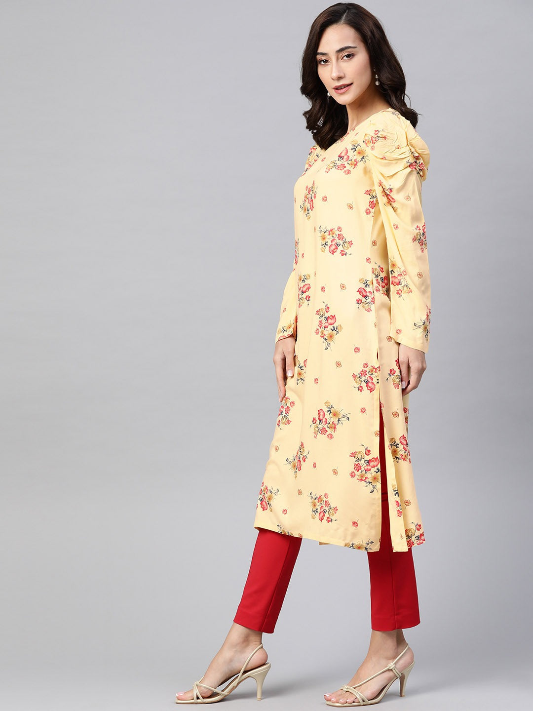Jompers Women Yellow & Red Floral Printed Kurta