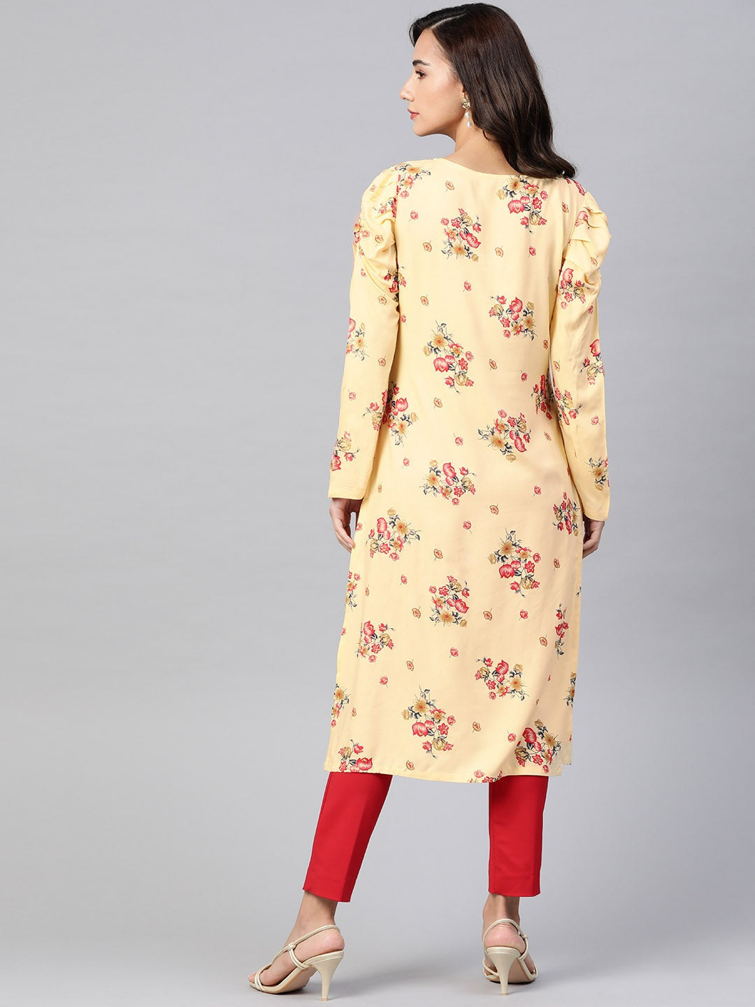 Jompers Women Yellow & Red Floral Printed Kurta