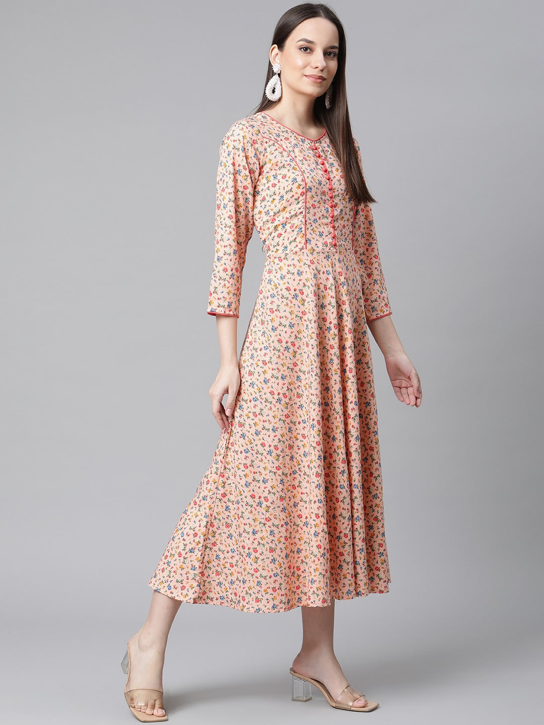Jompers Women Orange & Blue Floral Printed Floral Kurta