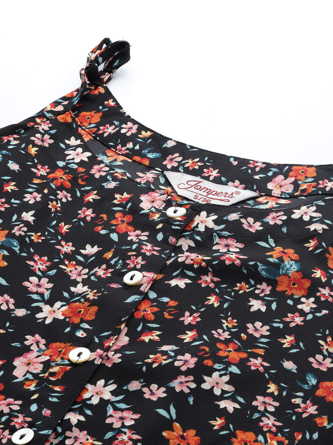 Jompers Women's Floral Printed Floral Georgette Kurta - Black 
