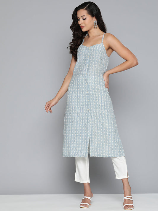 Jompers Women's Floral Printed Blue Kurta - Blue 