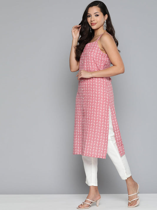 Jompers Women's Floral Printed Red Kurta - Red 
