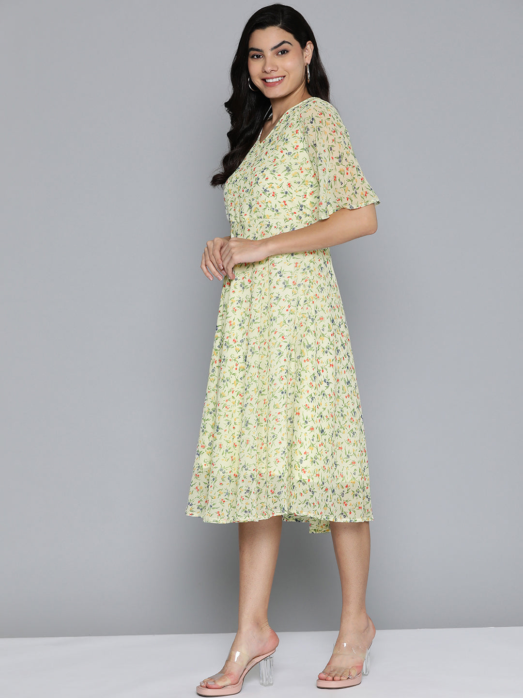 Jompers Women's Floarl print flared georgette dress - Off-White