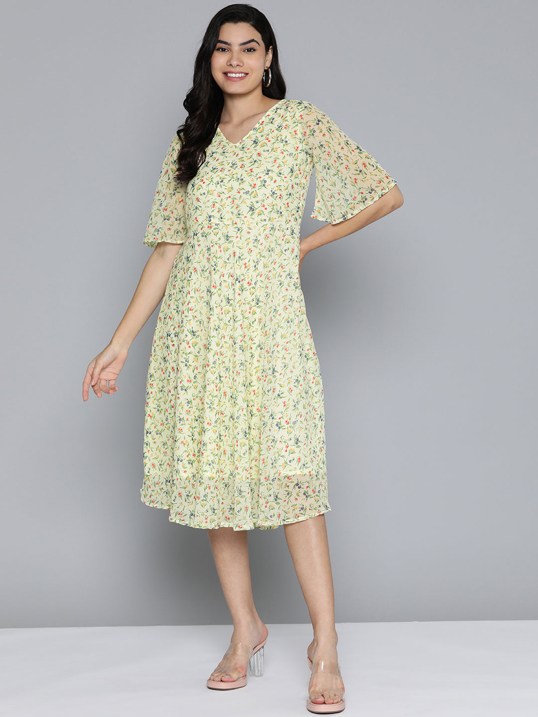 Jompers Women's Floarl print flared georgette dress - Off-White