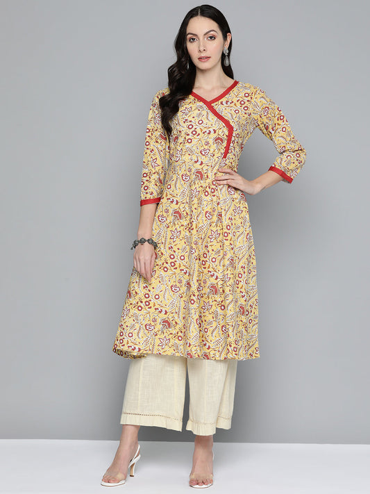 Jompers Women's Yellow Floral Printed Anarkali Kurta